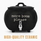 Black Ceramic Cauldron Beverage Dispenser & Candy Bowl With Easy Flow Spigot & Lid / “More Boos Please” Halloween Drink Dispenser Great For Parties, Bars & Daily Use 1.5 Gallon - Image 5