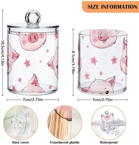 susiyo 4 Pack Small Qtip Holder Dispensers Pigs and Stars Plastic Jars with Lid for Cotton Balls Swabs Pads - 4 Pcs - Image 2