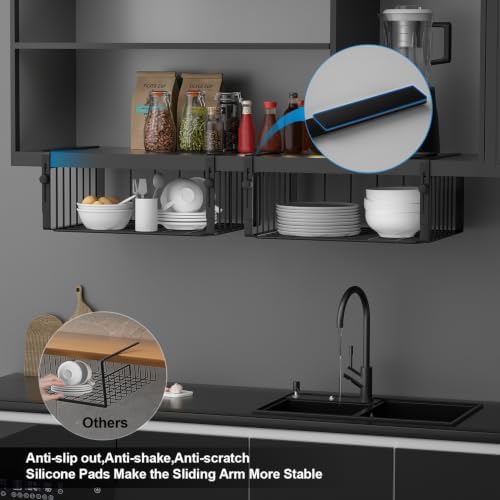 AmonHouseware 2Pack Under Shelf Basket Storage,Adjustable Hanging,Black - Image 5