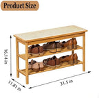 latifolia Shoe Rack Bench, 3-Tier Bamboo Shoe Bench with Breathable Rattan Seat Cushion, Shoe Storage Rack for Entryway(Nautre,31.50''L) - Image 2