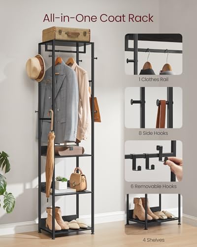 VASAGLE Freestanding Coat Rack, Hall Tree with Shelves, Steel Frame - Image 3
