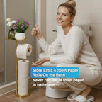 Gold Toilet Paper Holder with Shelf, Freestanding Tissue Holder Stand with Storage Space for Extra 4 Toilet Paper Rolls (Stainless Steel Base, Gold) - Image 4