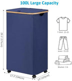 efluky Laundry Basket with Wheels, Tall Rolling Laundry Hamper with Lid and Removable Bag, Aesthetic Dirty Clothes Hamper on Wheels for Laundry Room, Bedroom, Dorm and Bathroom, 100L Blue - Image 6