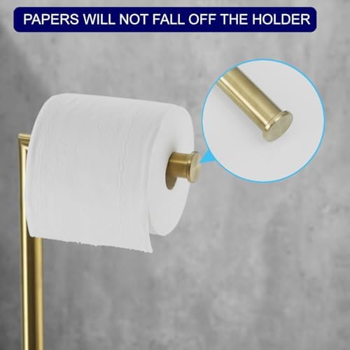 Free Standing Toilet Paper Roll Holder Stand with Reserve, Gold Brushed - Image 5