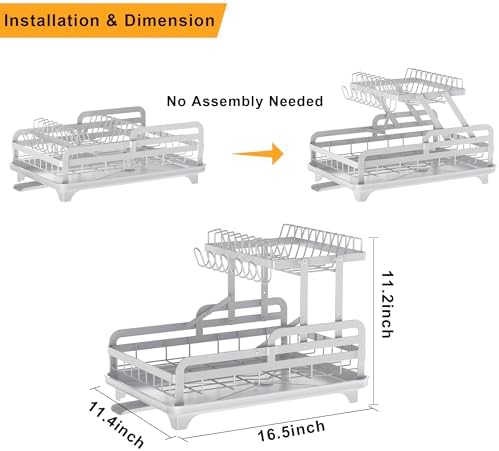 2 Tier Dish Drying Rack without Installation Metal for Kitchen Counter - Image 3