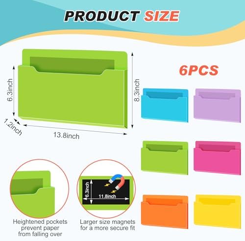 Fuutreo Magnetic Wall File Holder,6pcs,Bright Color,Horizontal-large - Image 2