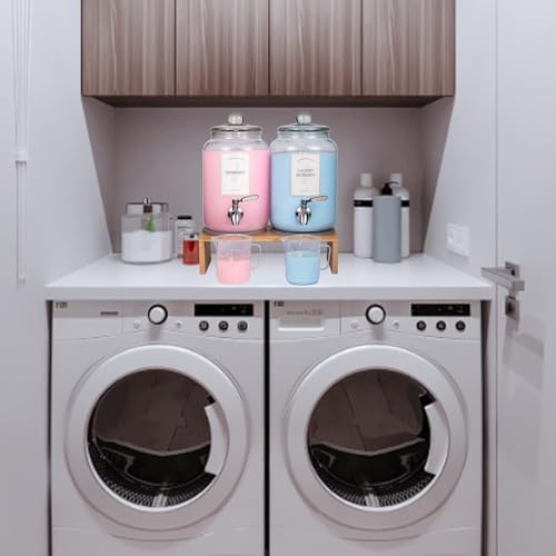 2 Pack Glass Laundry Detergent Dispenser,Sturdy glass Fabric Softener Dispenser With Leak Proof Pump,Reusable Container & Bamboo Stand-108Oz Big Laundry Soap Container For Washer Room Organization (2) - Image 5