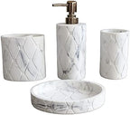 Hymmah Bathroom Accessories Set,Marble Design Toothbrush Holder,Farmhouse Bathroom Decor,4 Pcs Resin Gift Set Apartment Necessities, Contain Toothbrush Cup,Soap Dispenser,Soap Dish,Tumbler by Hymmah