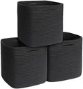 11x11x11 Cube Storage Bin - 3 Pack Woven Storage Cubes Organizer, 11 Inch Black Cotton Rope Baskets for Organizing, Square Baskets for Shelves, Nursery Closet Bins, Cubby Toy Box Organizer by Unknown