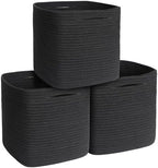 11x11x11 Cube Storage Bin - 3 Pack Woven Storage Cubes Organizer, 11 Inch Black Cotton Rope Baskets for Organizing, Square Baskets for Shelves, Nursery Closet Bins, Cubby Toy Box Organizer by Unknown