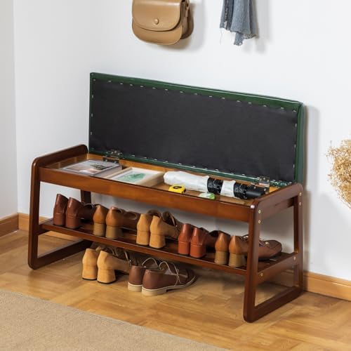 SOBIBO Solid Wood Shoe Rack Bench with Flip-Top Storage, Green, 39.4" - Image 2