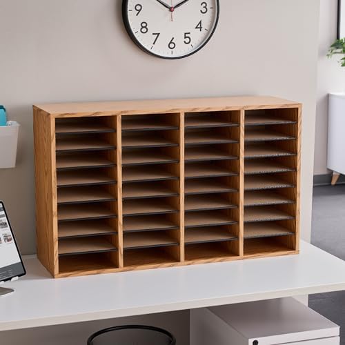Safco Literature Organizer, 36 Compartments, Office and Classroom Mailbox with Adjustable Shelves, Wood Paper and Mail Sorter, Medium Oak - Image 5