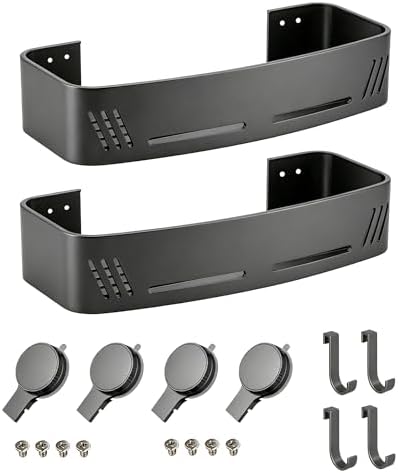 2-Pack Suction Cup Shower Caddy with Hooks, Gun Grey Aluminum by PHXGrove