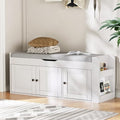 42.6" Storage Bench - Shoe Storage Bench with Side Storage Shelves and 3 Doors, Multifunctional Entryway Bench with Lift Top Cushion, Shoe Bench for Bedroom, Living Room, Entryway, White by AboutBrand