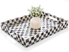 Reallnaive Mother of Pearl Lazy Susan, Square, Black White Checkerboard by Reallnaive