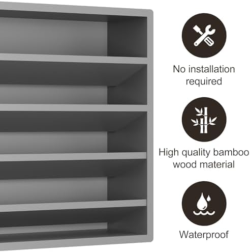 Orimade 4 Tier Spice Rack Organizer for Cabinet, Freestanding Bamboo Seasoning Rack for Countertop, Cupboard, Pantry, Kitchen, 13.18 x 4.13 x 12.2 inches(Spice Jars Not Included), Grey - Image 4