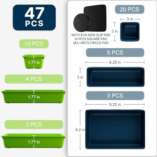 47pcs Tool Box Organizer, Tool Drawer Organizer Trays with Non-slip EVA Pads – Interlocking Divider Set, Fit Garage Storage Desk Drawers & Rooling Tool Cart (Blue & Green 47PCS) - Image 2