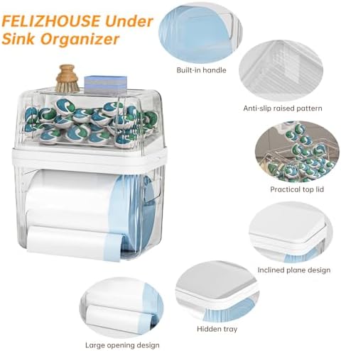 2-in-1 Trash Bag Holder Laundry & Dishwasher Pods Container,Garbage Bag Dispenser with Removable Lids,Kitchen Organizer and Under Sink Storage Box - Image 7