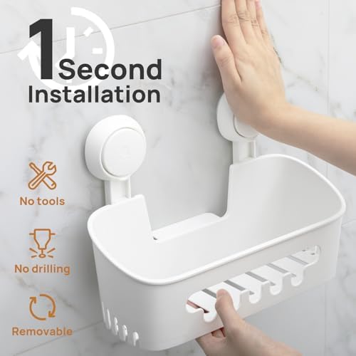 LEVERLOC Shower Caddy Suction Cup 2 Pack, Shower Organizer Removable Bathroom Shelf, Storage Suction Powerful Max Hold 22lbs Bathroom Caddy Waterproof Holder, White - Image 2
