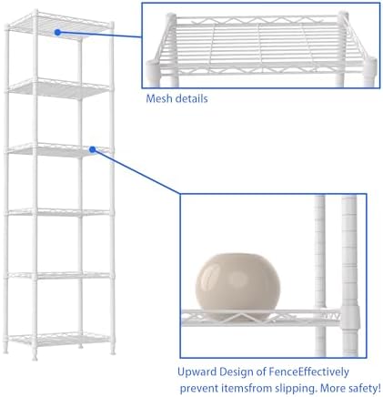 REGILLER 6 Wire Shelving Steel Storage Rack Adjustable Unit Shelves for Laundry Bathroom Kitchen Pantry Closet(White,11.7" D x 16.8" W x 63" H) - Image 7