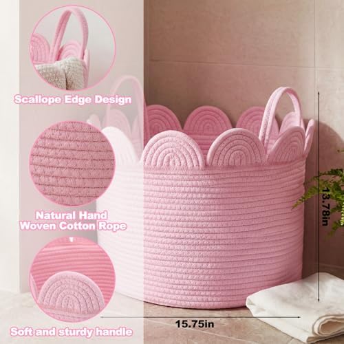 LemonRoad Round Woven Basket Pink, 16" L X 16" W X 14" H - Image 2