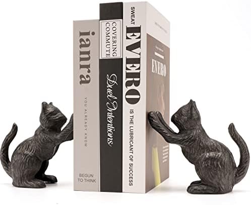Ambipolar Cat Decorative Bookends, Unique Book Ends to Hold Books Heavy Duty for Office Desk, Vintage Antique Black Home Decor, Shelf Decoration, Modern Living Room Decor by Ambipolar
