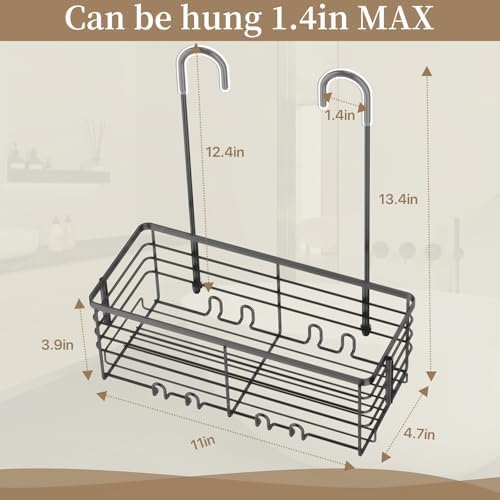 DELLAN Hanging Shower Rack, Shower Organizer Hanging for Bathroom, Black - Image 4