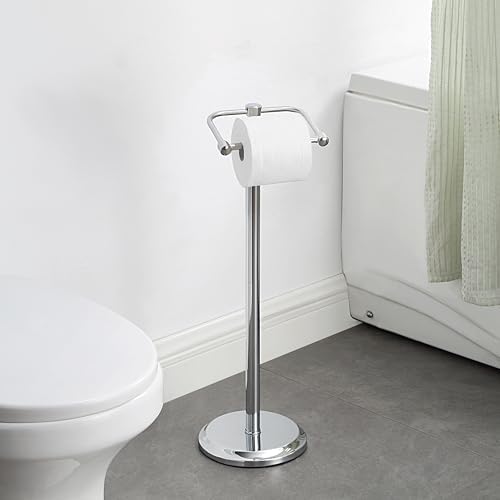 SunnyPoint Free Standing Toilet Paper Holder with Weighted Base, Bathroom Tissue Roll Stand, Holds Jumbo & Standard Rolls, Freestanding Toilet Paper Stand for Bathroom, Compact Storage Organizer (CH) - Image 2