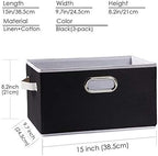 PRANDOM Large Collapsible Storage Bins for Closet [5-pack] Decorative Fabric Storage Baskets Cubes with Leather/Metal Handles for Shelves Bedroom Living Room Black (14.9x9.8x8.3 Inch) - Image 6