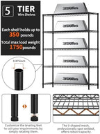 Golpart 5Tier Adjustable Storage Shelves Metal Wire Shelving Standing Shelf - Image 5