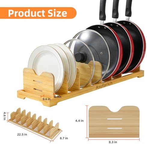 Pots and Pans Organizer Under Cabinet, Cutting Board/Baking Sheets Storage Rack, Adjustable Bamboo Pot Lid Holder, Pot Lid Organizer Inside Cabinet, Pot and Pan Organizers(Natural) - Image 2