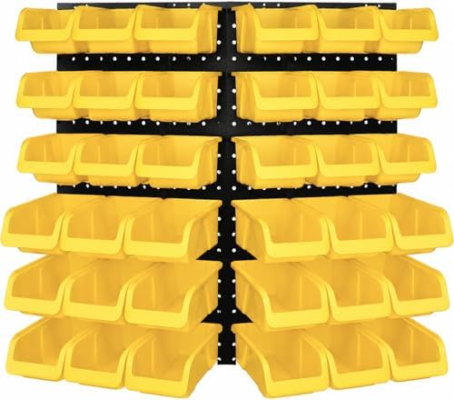 WALLPEG 36 Pack Pegboard Bin Kit – 18 Medium & 18 Large Yellow Peg Board Storage Bins | Parts Organizer for Garage, Workshop, Craft Room, Office & Workbench | Pegboard Accessory Organier | MADE IN USA by Wallpeg%E2%80%93PegboardAccessories