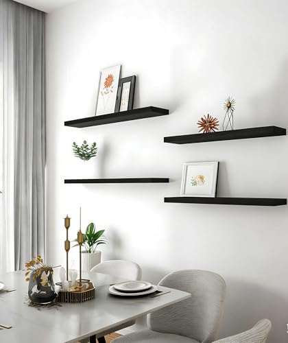 24 Inch Rustic Wood Floating Shelves Farmhouse Wooden Wall Shelves for Bathroom Bedroom Living Room Kitchen Office Set of 4 Black - Image 2