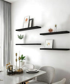 24 Inch Rustic Wood Floating Shelves Farmhouse Wooden Wall Shelves for Bathroom Bedroom Living Room Kitchen Office Set of 4 Black - Image 2