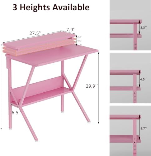 COTUBLR Small Desk, 27.5 Inch Small Computer Desk for Spaces, Computer Desks with Adjustable Monitor Stand, Compact Desks with Storage, Tiny Study Table for Bedroom Home Office, Pink - Image 3