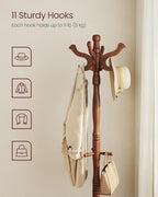 VASAGLE Freestanding Coat Rack, Rubber Wood Coat Tree with 11 Hooks - Image 3