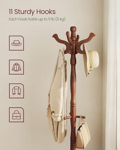 VASAGLE Freestanding Coat Rack, Rubber Wood Coat Tree with 11 Hooks - Image 3
