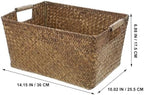 Seagrass Woven Storage Basket with Wood Handles Desktop Organizer - Image 2