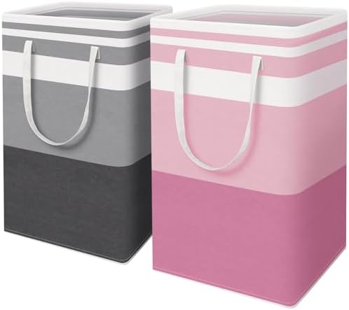 HomeHacks 2 Pack Laundry Baskets, Laundry Hampers Bags (Grey+Pink 88L) by HomeHacks