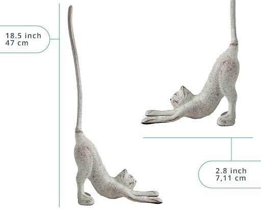 Yoga Cat Decorative Paper Towel Holder or Toilet Paper Holder by Comfify - Adorable Downward Dog Pose Kitty- Cast Iron Paper Towel Stand - Antiqued Cast Iron White Color - 19" Tall - Image 3