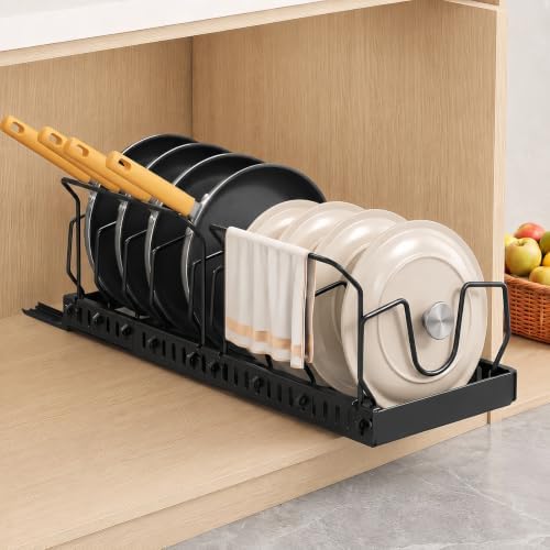 Pots and Pans Organizer Under Cabinet, 10 Dividers Pull Out Lid Organizer by Unknown