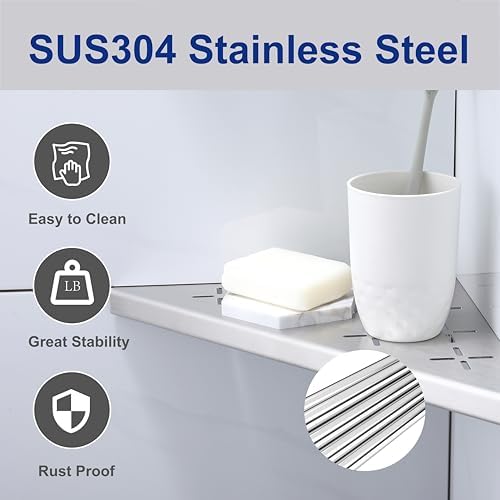 10" Corner Shower Shelf, 2-Pack Shower Shelves SUS304 Stainless Steel Bathroom Shelves for Tile Walls, Recessed Corner Shelf Organizer Rack, No Drilling (Brushed) - Image 3