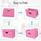 STOREONE Fabric Storage Cube Bins Foldable Organizer Container Collapsible Basket with Lids and Metal Handles, for Home, Bedroom, Closet 6 Pcs (Pink) - Image 6