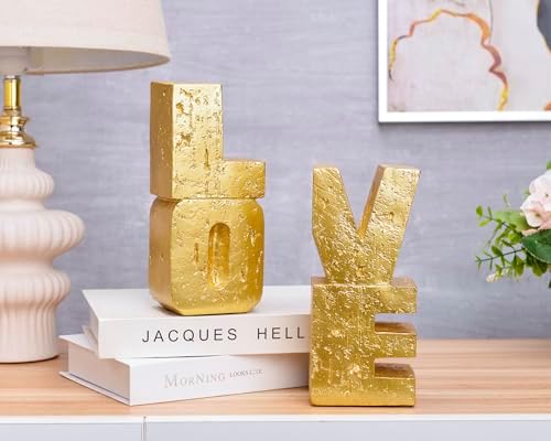 Book Ends Decorative Love Design,Modern Heavy Duty Gold Bookends for Shelve - Image 5