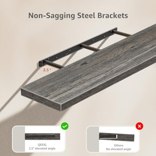 QEEIG Extra Long Floating Shelves for Wall (Grey, Set of 2, 47.2") - Image 4