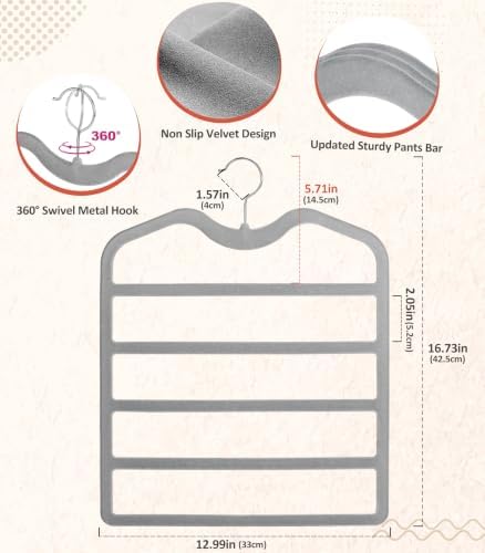 Pants Hangers Space Saving,5 Pack 5 Tier Velvet Short Neck Pants Hangers - Image 6