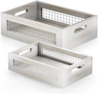 Wooden Countertop Baskets Set of 2 for Kitchen, Bathroom, Pantry|Wall Mount Upgrade with Full Accessories| Rustic Nesting Boxes|Wooden Organizer Crates for Fruit, Vegetables, Produce, Bread by NAGAWOOD