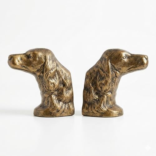 Decorative Bookends for Shelves, Gold Dog Heavy Bookends for Heavy Books, Vintage Book Ends Unique Cast Iron Bookends for Home Office Decor 4.8Lbs - Image 4