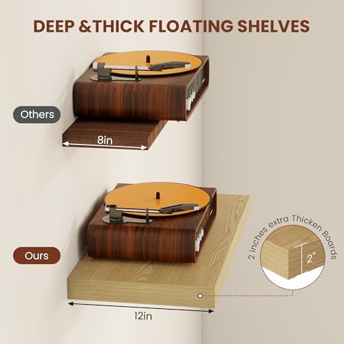 Vivelove 12 Inch Deep Floating Shelves 36” Set of 2, Oak - Image 4