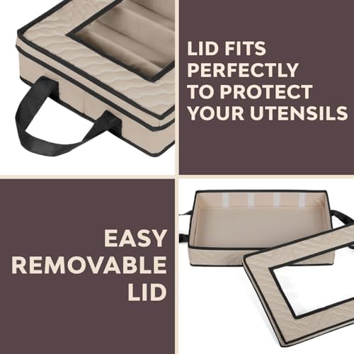Flatware Storage Case 5 Compartments Silverware Container Box, Brown - Image 5